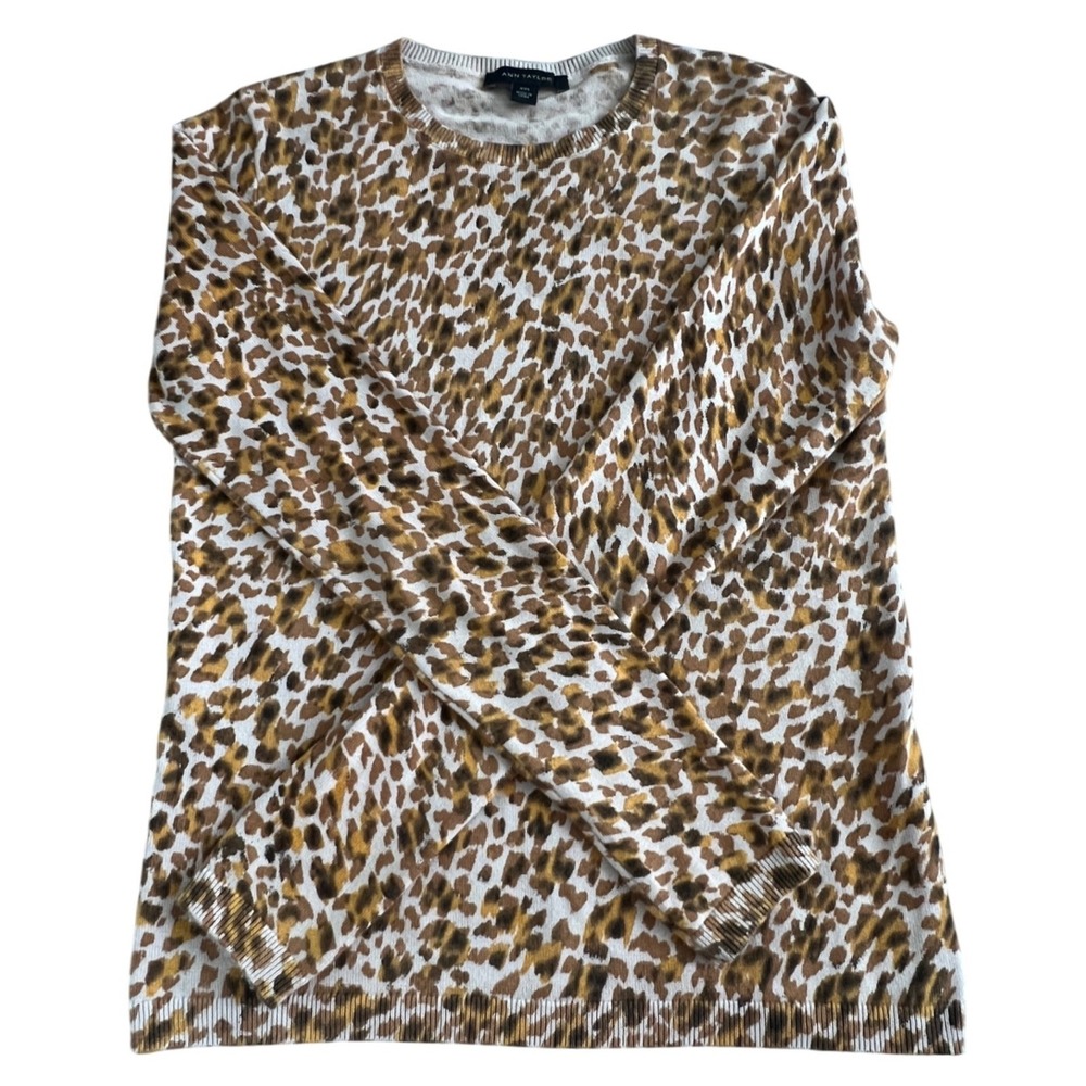 Ann Taylor Women's XXS Leopard Print Crewneck‎ Sweater 100% Cotton
